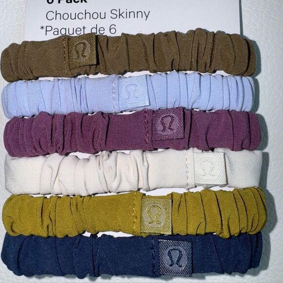 Lululemon Skinny Scrunchie 6 Pack Artifact Pastel Blue Vintage Plum White Opal…. - Picture 9 of 9